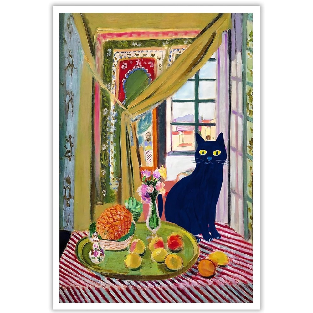 NWOT Black Cat Wall Art Floral Poster Print Oil Painting
16” x 24” Unframed